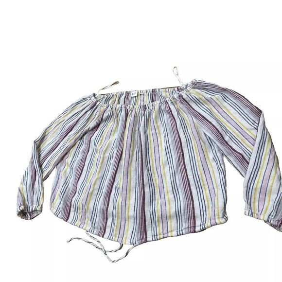 GAP Linen OTS Over The Shoulder Multi Stripe Womens S Retro 90s Coastal Casual S - Picture 2 of 12